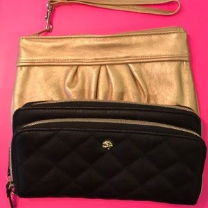 Excellent Used Condition Black Quilted Wallet & Gold Wristlet Bundle of (2)
